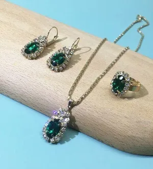 Oval Charm Necklace & Earrings & Ring Set thumbnail 2