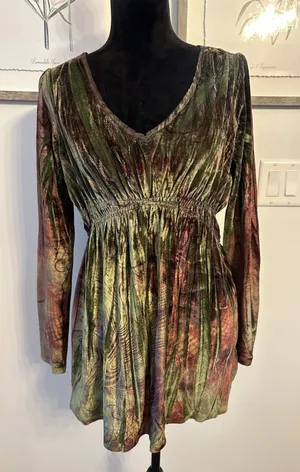 Apt 9 Velvet Tunic Sz. Medium Peacock Feathers Forest FairyGrunge Y2K Goblincore thumbnail 1