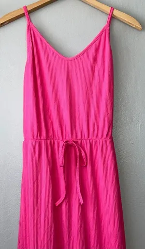 Bright Pink Tank Dress Size S Ribbed Knit Strappy Summer Dopamine Beach Resort thumbnail 1
