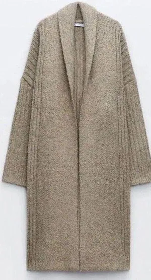 ZARA Tan Ribbed Knit Long Coat Cardigan Jacket thumbnail 11