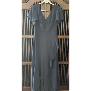 NWT Ever-Pretty Women's Dress Double V Neck A Line Ruffle Hem Backless Blue L thumbnail 4