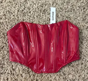 Garage Red Strapless Leather Corset Crop Top NWT Size Women’s XS thumbnail 1