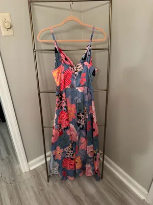 Cut Out Patterned Midi Dress Blue Size M thumbnail 4