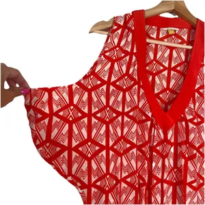 Leifsdottir Anthropologie Catalyst Red Orange White Silk Tunic‎ Dress Size 0 thumbnail 2