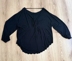 Free People Shimmy Shake Top Black Ribbed Open Back Long‎ Sleeve Size S thumbnail 1