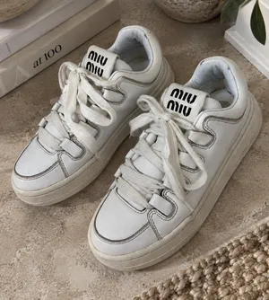 Miu Miu White Leather Logo Low Top Sneakers Made in Italy SIZE 35.5 thumbnail 1