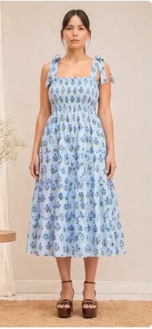 Hill House Home The Ribbon Ellie Nap Midi Dress Block Print Blue XXL New CL2 thumbnail 1