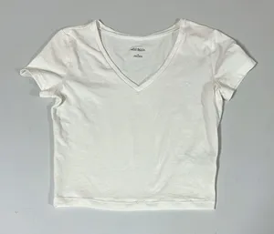 Wild Fable White Solid V-Neck Short Sleeve T-Shirt Top Blouse Tee Size S 🤍 thumbnail 1