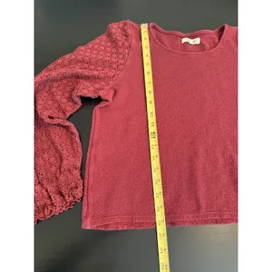 Madewell Womens Medium Red Textured Knit Eyelet Puff Sleeve Crewneck Top‎ thumbnail 2