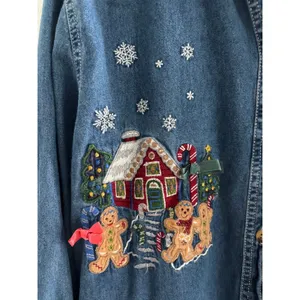 Vintage Bobbie Brooks Top Womens L Gingerbread Holiday Teacher Embroidered 90s thumbnail 5