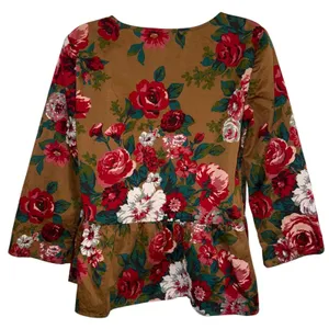 BROOKS BROTHERS Red Fleece Floral Peplum Cotton Blouse 3/4" Sleeves EUC‎ Size 6 thumbnail 6