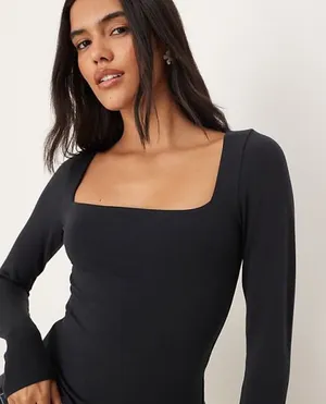 Abercrombie and Fitch square neck long sleeve stretchy fitted top thumbnail 1