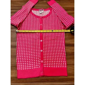 Merona Womens Pink White Polka Dot Cardigan Sweater Button Small Worn By Actress thumbnail 4