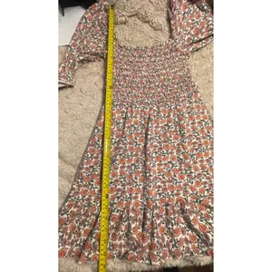 Miss Selfridge‎ Floral Smocked Mini Dress Pink Orange Square Neck US 6 18E19BPNK thumbnail 6