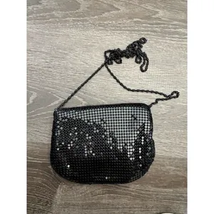VTG Black Metal Mesh Crossbody Flap Purse Clutch Bag Chain Strap Sparkle NYE thumbnail 2