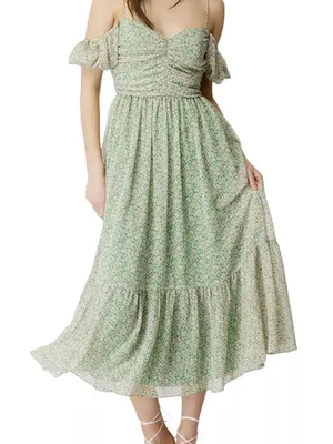 Bardot Fauna Midi Dress in Green Floral Cold Shoulder size Small US 4 $149 thumbnail 5