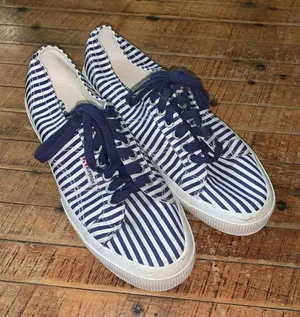 Superga nautical blue and white striped royalcore 9.5 platform sneakers thumbnail 1