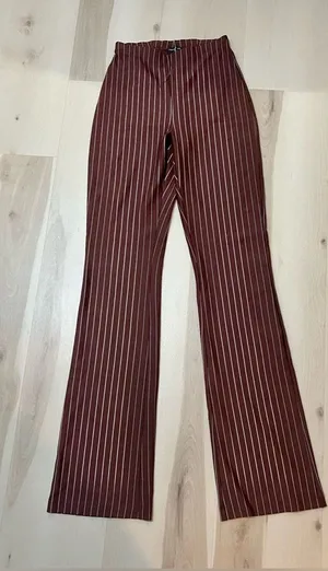 Naked Wardrobe New Women Small Brown White Pinstripe High Waist Bootcut Pants thumbnail 1