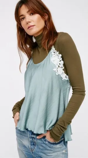 Free People Intimately Lace Trim Cami Tank Top Satin thumbnail 1
