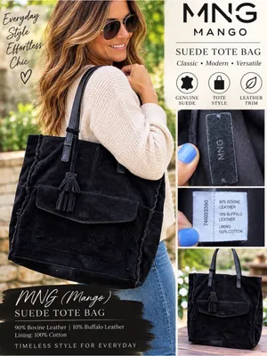 MNG Mango Black Tote Handbag Tassel Lined Inner Pockets purse pocketbook thumbnail 2