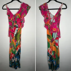 Farm Rio Mixed Flowery Ruffle Midi Dress Size XS thumbnail 3