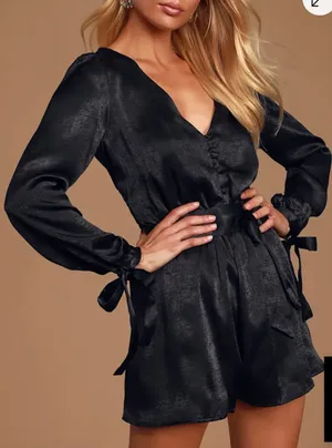 Lulus Moments of Love Black Satin Romper SzXL/14 NWT thumbnail 1