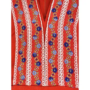 VTG 70s Handmade Red Maxi Dress Boho Embroidered‎ Disco Collar Bell Sleeve Small thumbnail 7