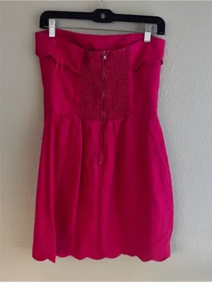 100% Linen Strapless Scallop Hem Pink Dress thumbnail 3