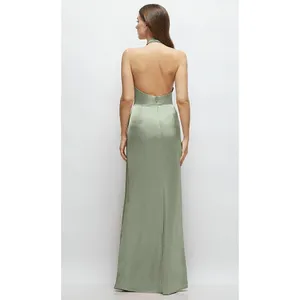 Lovely Noor Cowl Halter Open-Back Satin Maxi Dres‎ In Sage Size XS thumbnail 11