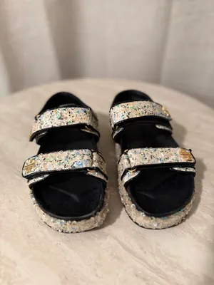 Tory Burch Kira Sequined Leather-Trimmed Sandals | 7.5M thumbnail 2
