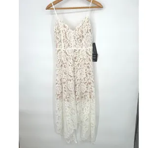 Lulus Midi Dress S White Lace Asymmetrical Hem Bridal Boho Ethereal Romantic thumbnail 2