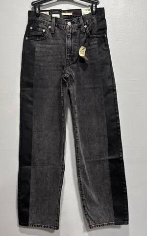 Levi's Premium Women Baggy Dad Straight Leg Mid Rise Jeans 24 Black Side Stripes thumbnail 1