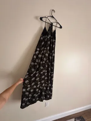 Smell the Roses Black Floral Racerback Slip Maxi Dress Slit Size S thumbnail 11