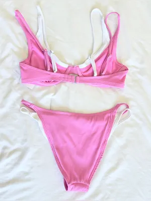 NWT Hollister Strappy Layered Bikini Set - Pink/White - XS thumbnail 4