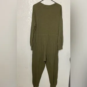 Natural Life Johnnie Plunge Jumpsuit Olive Green V Neck Slouchy Harem Lounge XS thumbnail 3