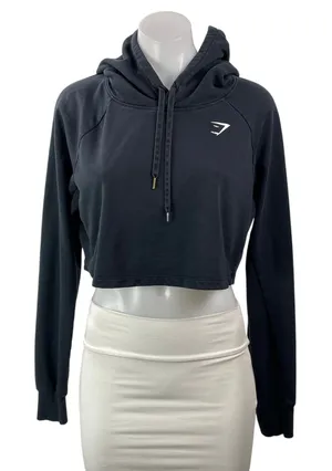 Gymshark Training Womens Black Long Sleeve Pullover Hooded Cropped Hoodie Size M thumbnail 1