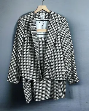 Liz Baker I Vintage 80s Black & White Houndstooth Skirt Suit Set Separates thumbnail 1