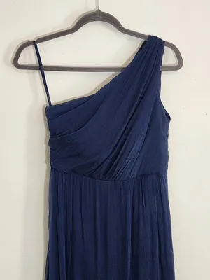 Amsale Navy 100% Silk One Shoulder Formal Maxi Dress Size 4 Wedding Guest Dress thumbnail 3