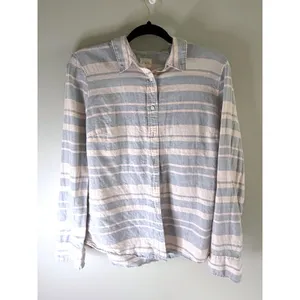 J Crew The Perfect Shirt‎ Linen Cotton Striped Button Down Pink Blue Medium thumbnail 2
