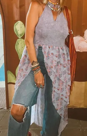 Lady the Brand Purple Levi Ruffle Maxi Top thumbnail 1