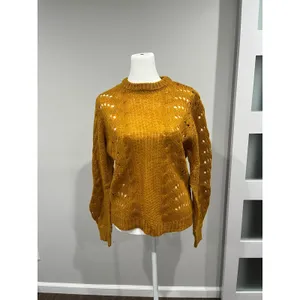 Jessica Simpson Mustard Yellow‎ Cable Knit Lace Sweater Size M thumbnail 2