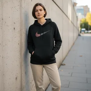 Nike Hoodie Womens Medium Black Drifit Swoosh Sweatshirt Sweater Ladies Gym thumbnail 2