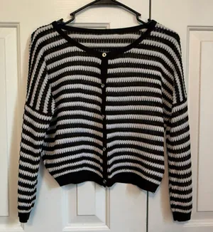 Black & White Striped Knit Cropped Sweater thumbnail 2