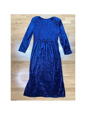 -Y2K Molly Malloy Velvet Maxi Dress Womens 16 Blue Smocked Long Sleeves thumbnail 5