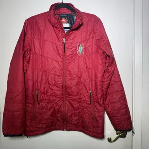 Columbia Puffer Stanford Cardinal Jacket Mens Small Omni-Heat Full Zip Red thumbnail 1