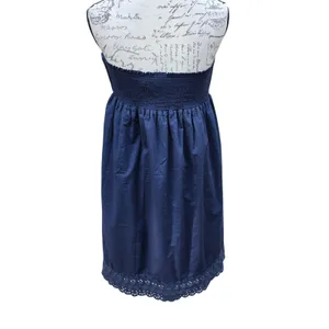 J. Crew Navy Blue Cotton Strapless Eyelet Hem Mini Dress Smocked Back Large‎ thumbnail 4