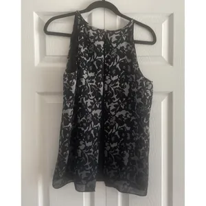 Banana Republic Floral Lace Print Halter Top Womens Size M Black Sleeveless thumbnail 3
