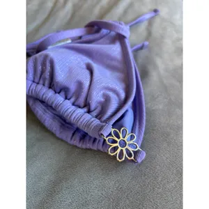 Wild Fable Lavender Purple Shimmer Ribbed Triangle Bikini‎ Top Daisy Detail XS thumbnail 2