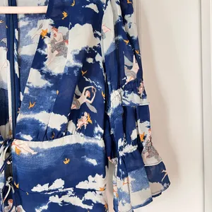 Reformation Blue‎ Laurelei Angel Print Viscose V-Neckline Dress 6P thumbnail 6