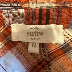 Entro‎ Orange Plaid Button Down Shirt Sz M thumbnail 5